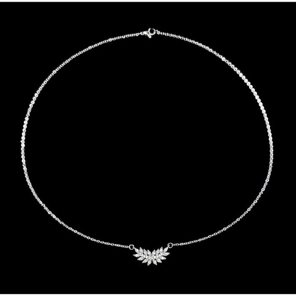 NWT Women’s Silver CZ Micro Pave Leaf Motif Pendant Chain Necklace - Picture 5 of 10